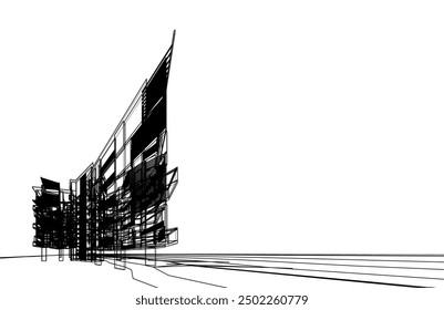 Building sketch architectural 3d illustration