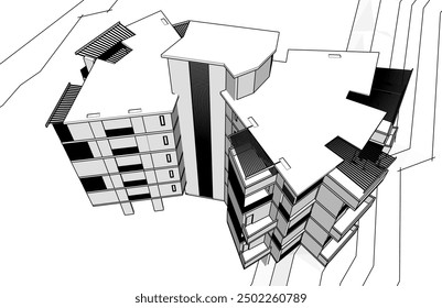 Building sketch architectural 3d illustration