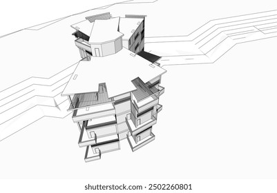 Building sketch architectural 3d illustration