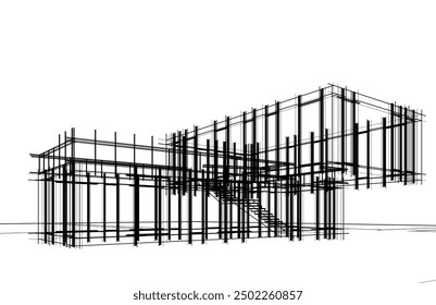 Building sketch architectural 3d illustration