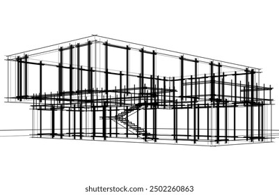 Building sketch architectural 3d illustration