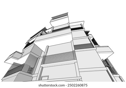 Building sketch architectural 3d illustration