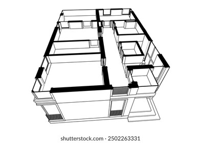 Building sketch architectural 3d illustration