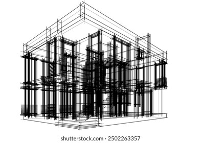Building sketch architectural 3d illustration