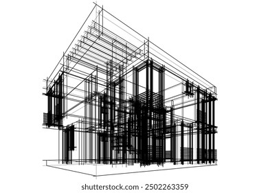 Building sketch architectural 3d illustration