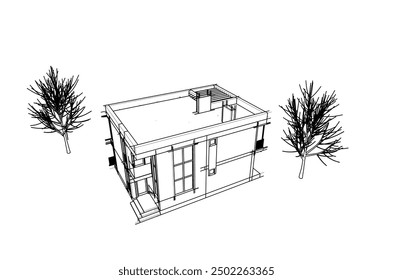 Building sketch architectural 3d illustration