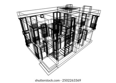 Building sketch architectural 3d illustration