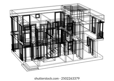 Building sketch architectural 3d illustration