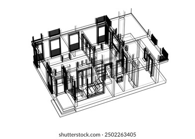Building sketch architectural 3d illustration