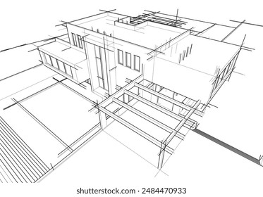 building sketch architecture 3d illustration