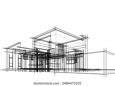 building sketch architecture 3d illustration