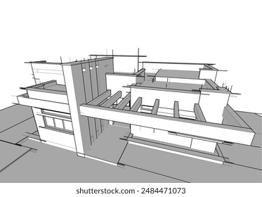 building sketch architecture 3d illustration