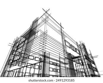 ilustración 3d de arquitectura de bocetos de construcción