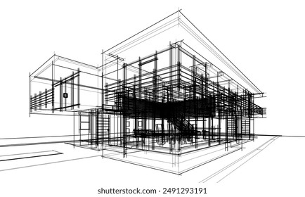building sketch architecture 3d illustration