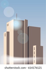 Building and sky in the morning. Vector illustration.