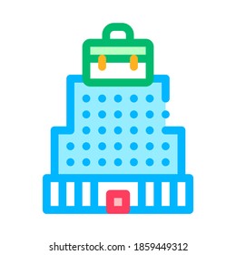 Building Skyscraper Business Center Vector Icon Thin Line. Hunting Business People And Recruitment Candidate, Team Work And Partnership Illustration