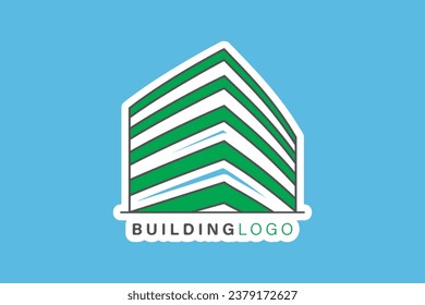 Building Skyscraper in Cityscape Sticker design vector illustration. Building and landmark object icon concept. Company buildings in flat style sticker design logo.