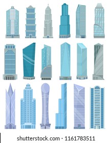 Building skyscraper in cityscape vector city skyline and business officebuilding of commercial company and build architecture to high sky set illustration isolated on white background