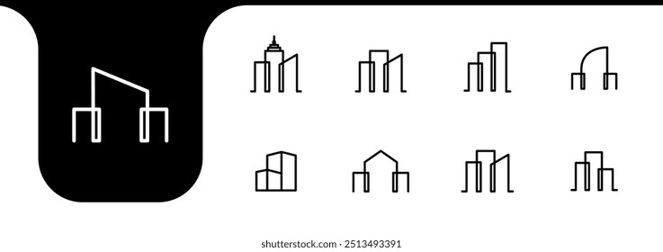 Línea de rascacielos de construcción Vector de diseño de icono mínimo