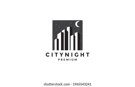 building skyscraper with night logo vector symbol icon design graphic illustration