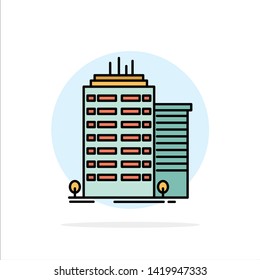 Building, Skyscraper, Office, Top Abstract Circle Background Flat color Icon