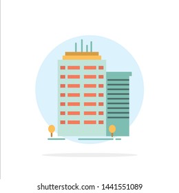 Building, Skyscraper, Office, Top Abstract Circle Background Flat color Icon