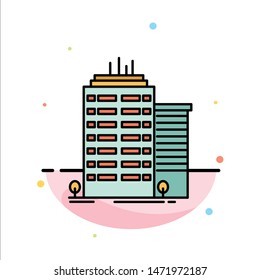 Building, Skyscraper, Office, Top Abstract Flat Color Icon Template