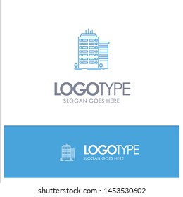 Building, Skyscraper, Office, Top Blue outLine Logo with place for tagline