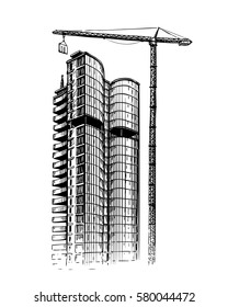 Building skyscraper, sketch. City, construction vector illustration