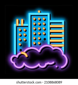 Building Skyscraper And Smog neon light sign vector. Glowing bright icon transparent symbol illustration