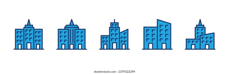 Building and skyscrapers icons. Office buildings. Real estate, apartment, condo, home, house, city, hotel, urban, town. Editable stroke. Vector illustration