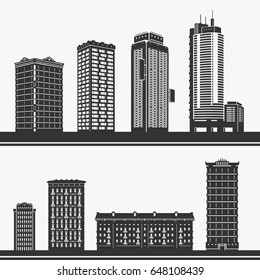 Building and skyscrapers silhouette vector set