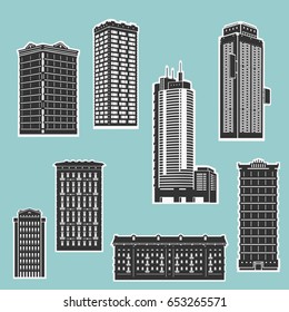 Building and skyscrapers silhouette vector set