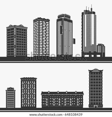 Building and skyscrapers silhouette vector set