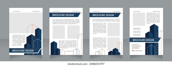 Building skyscrapers white and blue blank brochure design. Template set with copy space for text. Premade corporate reports collection. Editable 4 paper pages. Calibri, Arial fonts used