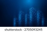 building smart city digital technology blue background. network system buildings skyscraper dot line. real estate innovation modern. vector illustration fantastic technology