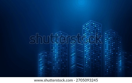 building smart city digital technology blue background. network system buildings skyscraper dot line. real estate innovation modern. vector illustration fantastic technology