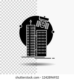 building, smart city, technology, satellite, corporation Glyph Icon on Transparent Background. Black Icon