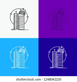building, smart city, technology, satellite, corporation Icon Over Various Background. Line style design, designed for web and app. Eps 10 vector illustration
