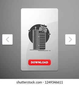 building, smart city, technology, satellite, corporation Glyph Icon in Carousal Pagination Slider Design & Red Download Button