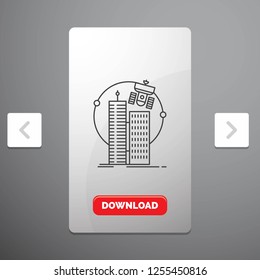 building, smart city, technology, satellite, corporation Line Icon in Carousal Pagination Slider Design & Red Download Button