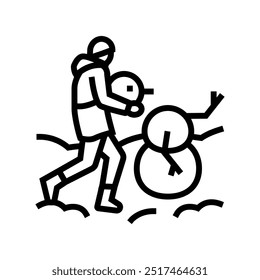 building snowman winter line icon vector. building snowman winter sign. isolated contour symbol black illustration