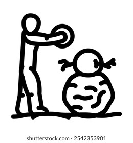 Bauen Schneemann Winter Linie Symbol Vektor. Bauen Schneemann Winterschild. isoliertes Kontursymbol, schwarze Illustration