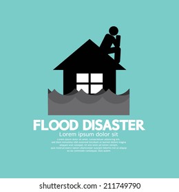 Building Soaking Under Flood Disaster Vector Illustration