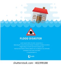 Building Soaking Under Flood Disaster Vector Illustration.