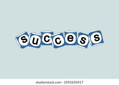 Building a solid business strategy, analytical insight foundation, planning concept vector illustration. Dice with success inscription.