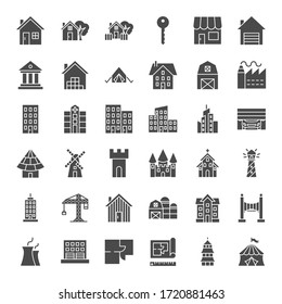 Building Solid Web Icons. Vector Set of House Glyphs.