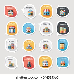 Building speech bubble flat design background set, eps10