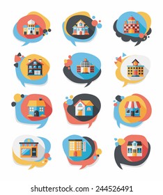 Building speech bubble flat design background set, eps10