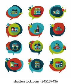 Building speech bubble flat design background set, eps10